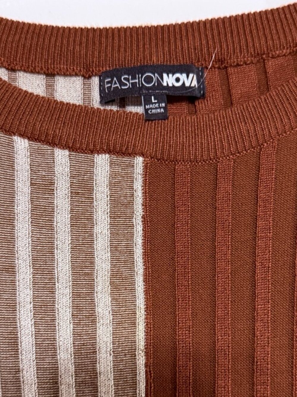 Sweater Midi Dress Brown Cream Combo Size L - Picture 5 of 6